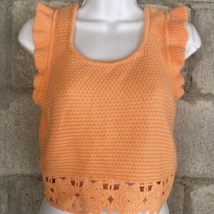 Nwts NYC Madden Crochet Crop Top Women Size XXL Orange Pullover Sleeveless Scoop